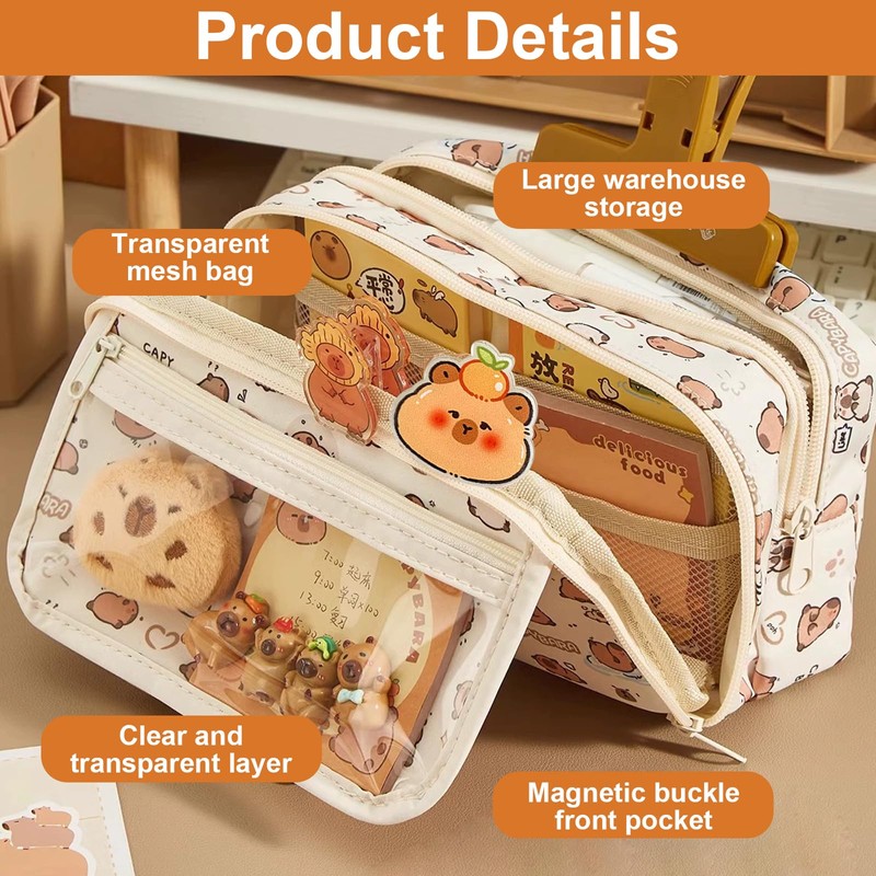 Capybara Pencil Case, Capybara Stationery Set, Multi-Layer Pencil Case with