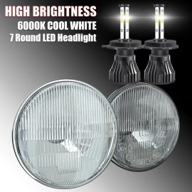 SHESHENKENUO Pair 7" Inch Round LED Headlights H4 For Jeep Wrangler JK LJ TJ CJ