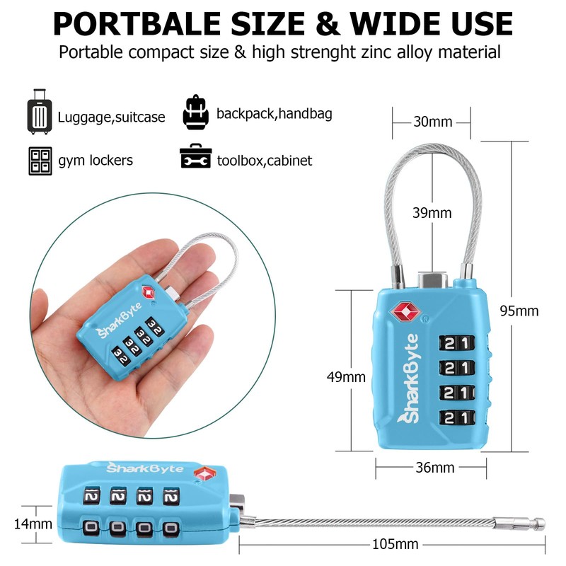 SharkByte TSA Suitcase Lock - 4 Digit Travel & Luggage