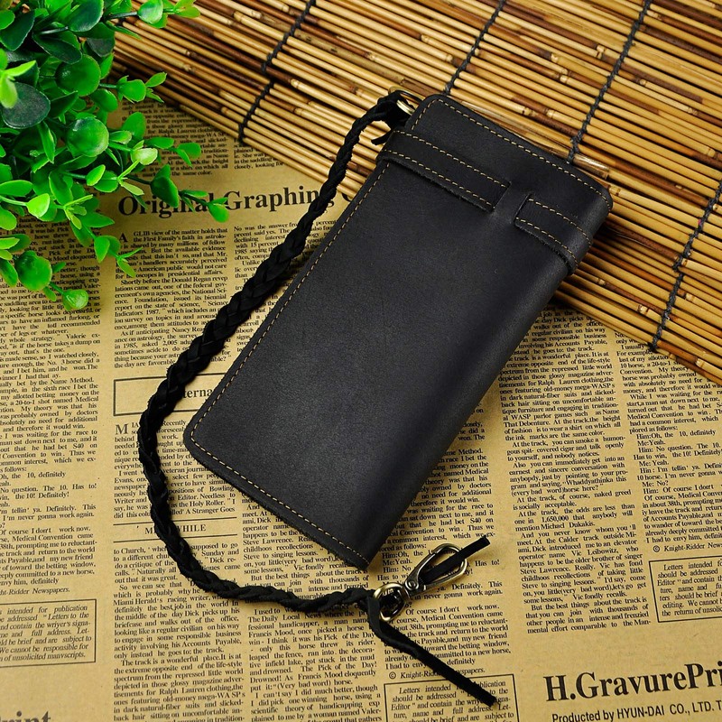 Le'aokuu Men's Genuine Leather Wallet Organiser Double Checkbook Wallet Pattern