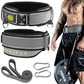 MANUEKLEAR 2-in-1 Weightlifting Belt & Dip Belt with 36.7 IN Rope, Double-Layer Weight Lifting Belts, Powerlifting Gym Weighted Belt for Pull Up Squat (Sleek Grey, XL(38-41in))