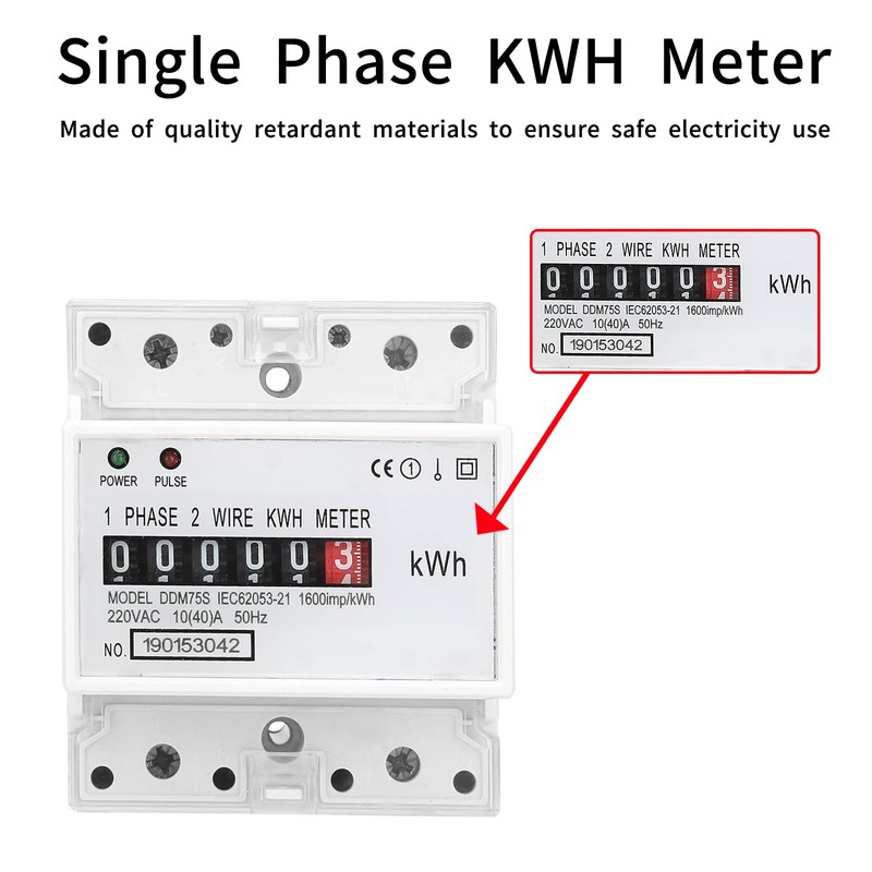 Electric Meter, Single Phase 4P LED DIN-Rail Electricity Power Consumption