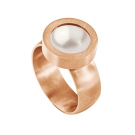 Quiges Rose Gold Interchangeable Ring Stainless Steel Matt 12 mm Mini Coin Holder and Interchangeable White Dyed Coin in Various Sizes, Rubber, Artificial gemstones