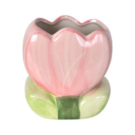 Disnace Ceramic Makeup Brush Holder, Brush Tray Flower Tulip, Ceramic Tulip Pen Holder, Makeup Brush Organiser, Cute Desk Organiser for Office, School, Home (Pink)