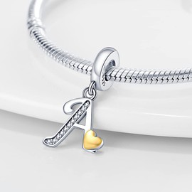 Pandach Women's Charm Pendant Letter A-Z for Bracelet 925 Sterling Silver Charms Beads Fits Bracelet and Necklace Compatible with European Bracelets for Women Girls PAC368, Sterling Silver