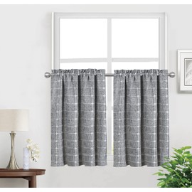 Shunjie.Home Kitchen Curtains 30 Inch Cafe Curtain Tiers, Light Filtering Linen Textured Short Curtains for Bathroom, Semi Sheer Farmhouse Small Window Curtain Rod Pocket 2 Panels (Dark Grey)
