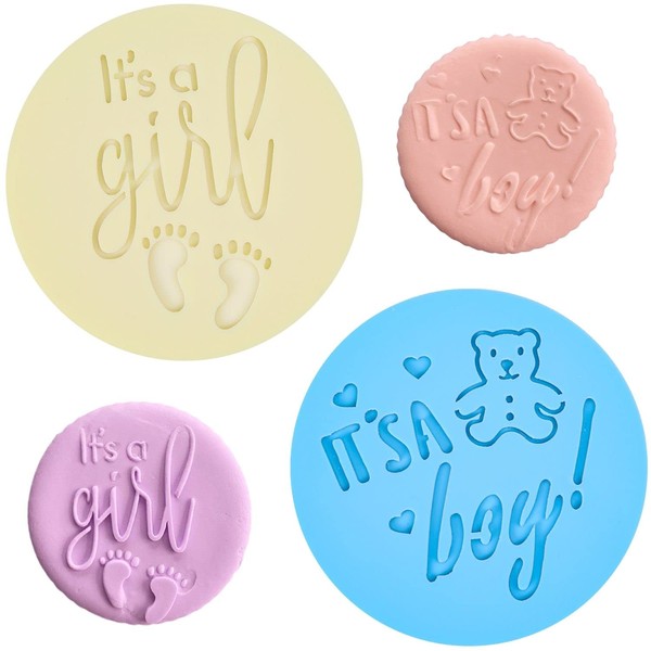 Crethink 2 Pcs Baby Shower Fondant Embosser "It's a Girl" and "It's A Boy" 3D Shape Design Cookie Stamp for Baking Cookies, Decorating Cakes/Sugarpaste/Cupcakes