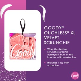 Goody Icy Holiday XL Scrunchies - 1 Count, Velvet - Ouchless Comfortable Hold Hair Accessories for Men, Women, Boys and Girls to Style With Ease and Keep Your Hair Secured - For All Hair Types