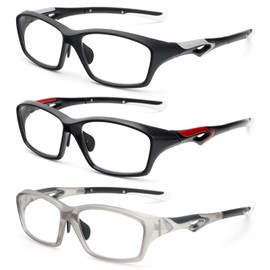 prtcslwd 3 Pack Rectangular Reading Glasses for Women Men, Oversized Fashion Lightweight Blue Light Blocking Computer Readers (Matte Black+Glossy Black+Grey, 2.5, x)