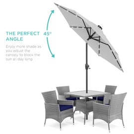 Best Choice Products 7.5ft Outdoor Solar Market Table Patio Umbrella for Deck, Pool w/Tilt, Crank, LED Lights - Fog Grey