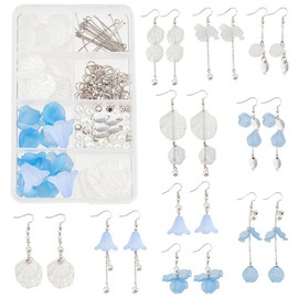 SUNNYCLUE 1 Box DIY 10 Pairs Flower Charms Floral 3D Charms Earring Making Kit Acrylic Flower Dangle Earrings Aqua Blue Calla Lily Charms for Jewelry Making Starters Beginners Adult Women Instruction