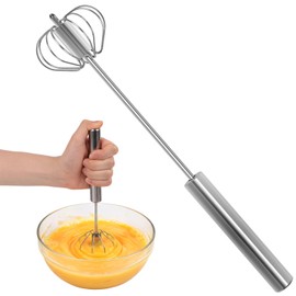 HANSGO Stainless Steel Egg Whisk, 12 Inch Semi Automatic Whisk Blender for Home, Versatile Milk Frother, Hand Push Mixer Stirrer for Blending, Whisking, Beating & Stirring