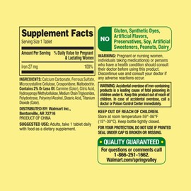 Convergence Spring Valley Iron as Ferrous Sulfate Tablets Dietary Supplement, 27 mg, 250 CountNo preservatives, Artificial Dyes or sweeteners