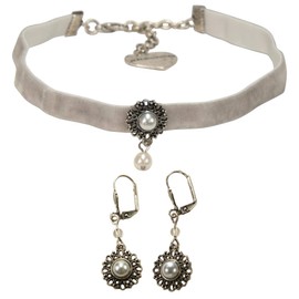 Alpenflüstern Helena costume jewellery set, velvet choker and earrings, women's costume jewellery, costume set costume necklace and traditional earrings in traditional colours SET050, 20% metal alloy,