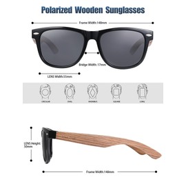 MIAROZ Wooden Sunglasses, Polarised Sunglasses, Men and Women, Natural Wood, UV400 Glasses, 100% Anti-UV Polarised, gray, L
