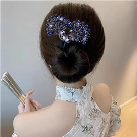 Deep Blue Peacock Rhinestone Hair Bun Maker Deft Easy Bun Crystal Twist French Hairstyle Shaper Hair Styling Tool Hairpin Accessories for Women