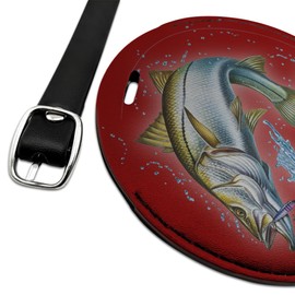 Snook Fishing 8 Round Leather Luggage Card Suitcase Carry-On ID Tag