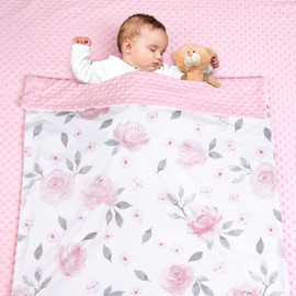 PHF Minky baby blanket for Girls, boys 40x50 Inches Soft Double Layer baby blankets with Dotted backing,Receiving blanket bed Throws for Newborn, Infant, babies, Floral