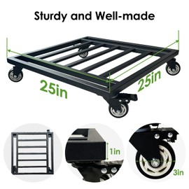 Hongsane 25" Plant Caddy with Wheels Heavy Duty,800Lbs Large Metal Plant Dolly,Rolling Square Plant Stand with Industrial Casters,Rust-Proof Plant Rollers for Large Planters,Pots,1 Pack