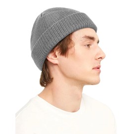 Kiiwah 1P Classic Fisherman Beanie, Unisex Knitted Hat, Retro Trawler Beanie, 100% Acrylic Fibre Fishing Hat, Street Style, Soft Winter Hat, Sailor Hat for Men and Women, gray