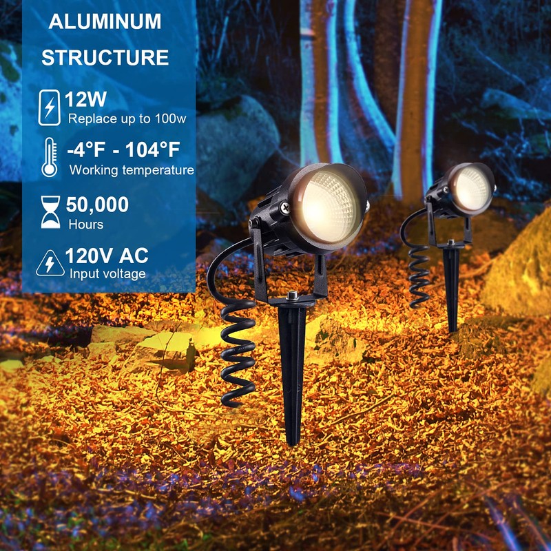 SUNVIE 120V Spot Lights Outdoor LED Landscape Lighting 12W AC