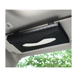 NYTKL Car Tissue Holder, PU Leather Sun Visor Hanging Paper Napkin Dispenser with Tissue Refill, Backseat Mask Towel Case Visor Organizer with Magnetic Closure, Car Accessories (Black)