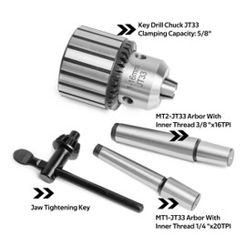 BMWOOD 5/8-Inch Key Drill Chuck with one JT33-MT2 Taper Arbor Inner Thread 3/8"X16TPI and one JT33-MT1 Taper Arbor Thread 1/4"x20TPI for Drill Press, Wood lathe or Mill.