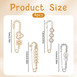 4pcs Women Brooch Pins Faux Pearl Brooch Pins for Women Sweater Shawl Clips Decorative Clothes Buckle Clips for Dress Pants Skirt Shirt Waist Extender Accessories (Style-4)