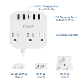 Unidapt Cruise Approved Power Strip, Non Surge, US to Europe Plug Adapter