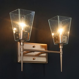 KSANA Bathroom Light Fixtures, 2 Light Gold Vanity Light with Seeded Glass Shade for Over Mirror, Bathroom, 14" L x 6.5" W x 12.5" H