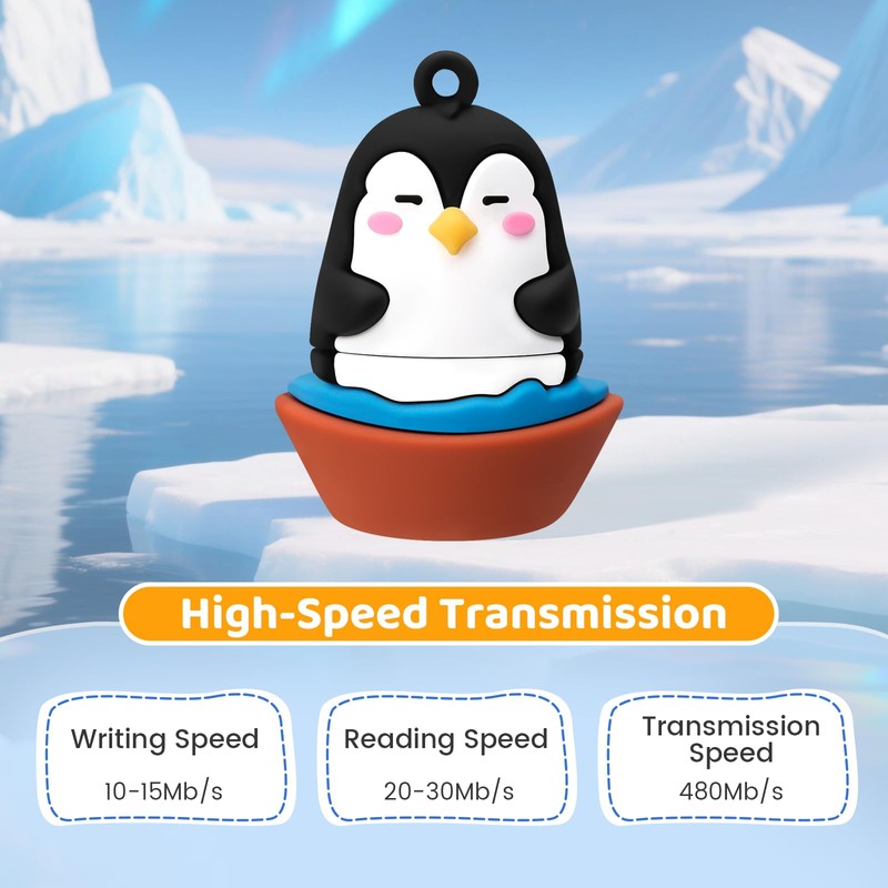 BORLTER CLAMP 64GB USB Flash Drive Cute Penguin Shape Memory