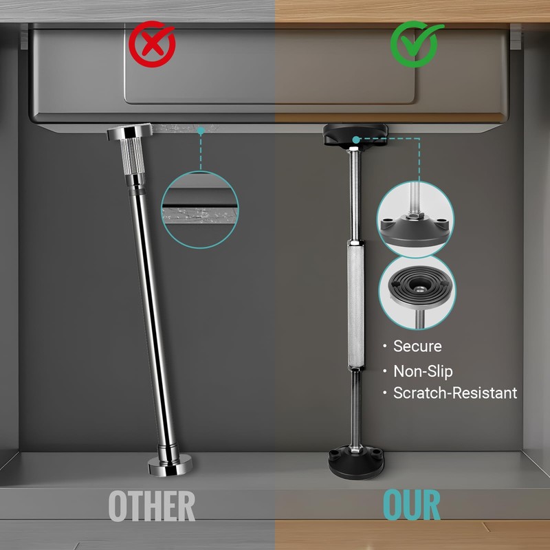 2 Pcs Undermount Sink Brackets, Heavy Duty Adjustable Support Pole,