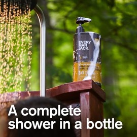 Every Man Jack ámbar + sándalo lavado hidratante para hombres 3 en 1 para todo tipo de piel y cabello - Gel corporal, champú y acondicionador con ingr