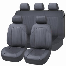 Flying Banner Synthetic Leather car seat Covers Full Set Front and Rear Bench Fashion Easy Installation Cup Holder Free (Solid Gray, Low Bucket - Full Set)