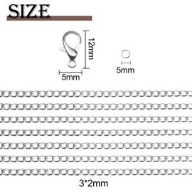 TOAOB Jewelry Making Chains Kit 39 Feet Silver Plated 3x2mm Link Cable Chain Necklace Chains with 100pcs Jump Rings and 30pcs Lobster Clasps for Craft