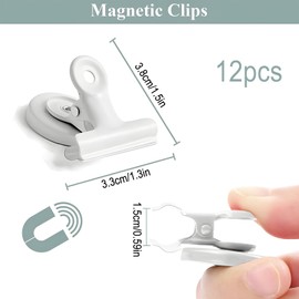 Liwein Magnetic Clips, Metal Magnets, Hook Clips, Super Strong Magnetic Clips, Fridge Magnet Clips with Clip for Fridge Pin Board, Office, Kitchen (White x 12)