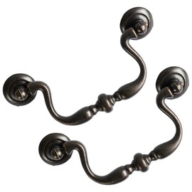 HOUSEHOOK Oil Rubbed Bronze Drop Bail Drawer Pulls 4 Pack, 4 Inch Hole Center, Vintage Cabinet Handles with Traditional Bead Center, Colonial Style Hardware for Dresser or Cupboard