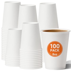 METAPRINT METAPRINT 100 Pack Paper Cups, 8 oz Disposable Coffee Cup, White Paper Cups, Hot Beverage Drinking Cup for Party, Travel and Event