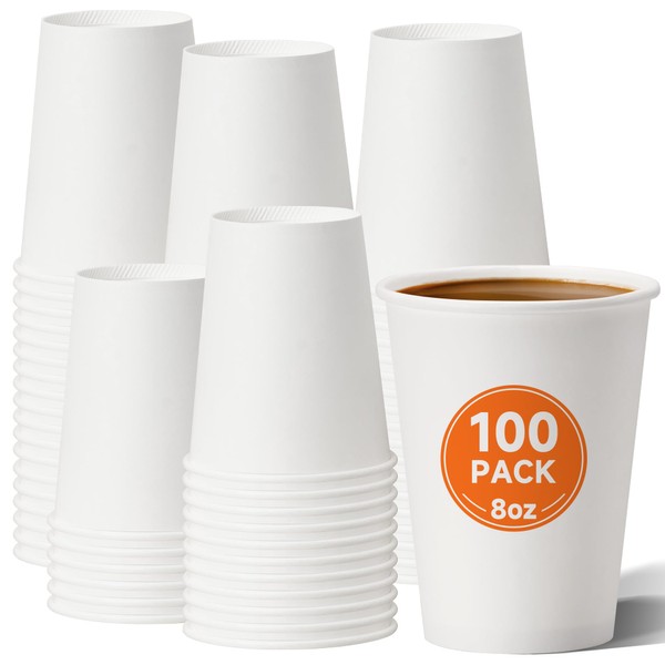 METAPRINT METAPRINT 100 Pack Paper Cups, 8 oz Disposable Coffee
