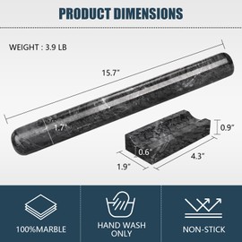 HESHIBI Marble Rolling Pin with Stand, 15.7" Black Stone French Heavy Polished Non Stick Cookie Pizza Pastry Dough Baker Roller for Kitchen Baking