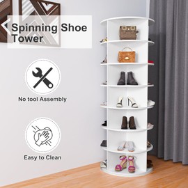 ccko 7 Tier Rotating Shoe Rack Tower, Spinning Shoe Display, 360 Shoe Rack Storage Round Carousel, Vertical Handbag Rotate Shoes Closet Organization, Christmas Can be Gift