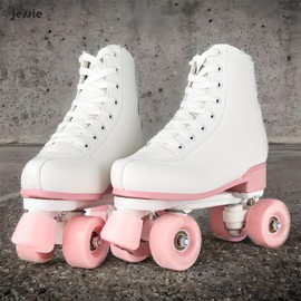 jessie Women Roller Skates with Light Up Wheels Stylish White Quad Skating Ideal for Men, Adult, Youth and Beginners Outdoor(Pink Flash Wheel,37-23.5cm/9.25in)