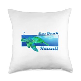 Ewa Beach Hawaii Seaturtle Vacation Fun EWA Beach Hawaii Swimming Honu Throw Pillow, 18x18, Multicolor