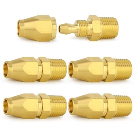 ChillWaves Brass Pneumatics Reusable Replacement Fitting，Hose-End Repair Fitting 1/4" ID Polyurethane Hose（1/4" Barb）x 1/4" NPT Rigid(5-PACK)