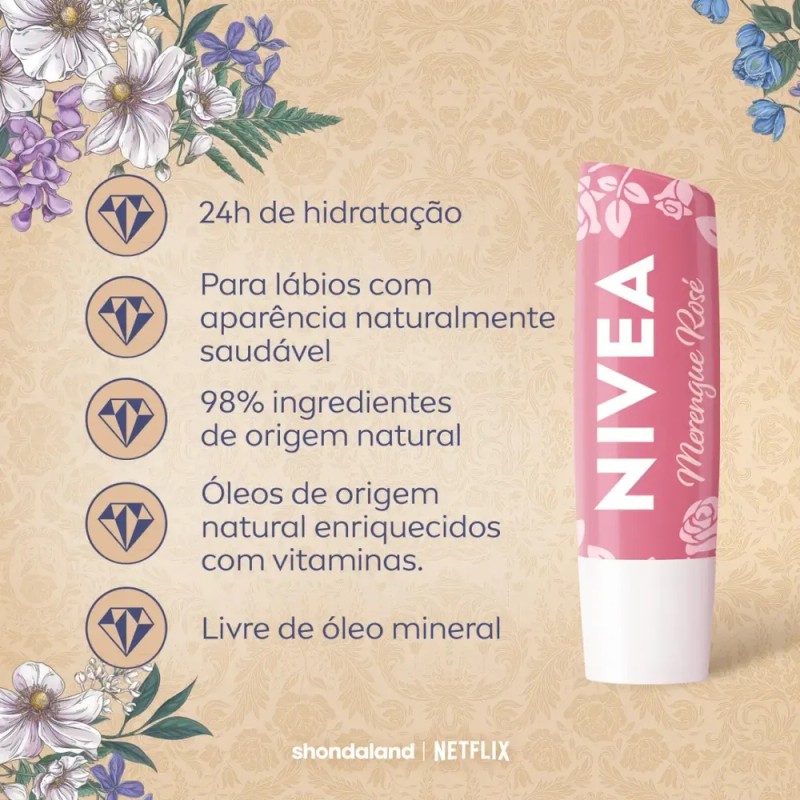Hidratante labial hidratante Merengue Rosé 4,8 g - Nivea Gloss