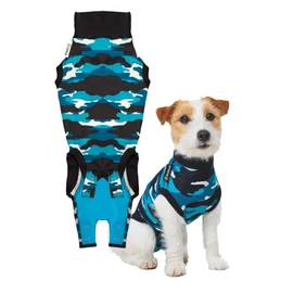 Suitical Recovery Sleeve for Dogs in Blue Camo Professional alternative to the cone of shame. Suitable for bandage protection, hot spots, case disorders, light incontinence.