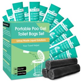 Portable Toilet Bags Poo Gel Set, 8 Gallon Camping Toilet Bags with Portable Absorbent Toilet Gel, Urine Powder with Potty Trash Waste Bags for Outdoor Camping, Traveling, Emergency