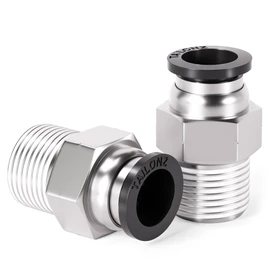 TAILONZ PNEUMATIC Male Straight 1/4 Inch Tube OD x 1/4 Inch NPT Thread Push to Connect Fittings PC-1/4-N2 (Pack of 2)