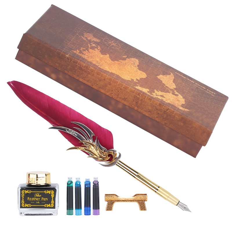 Feather Pen Calligraphy Writing Vintage Set Metal Retro Dip Quill