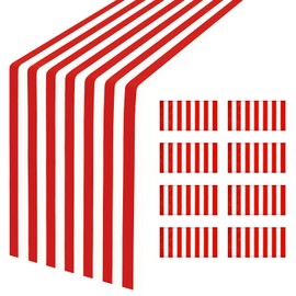 8 Pcs Stripes Table Runner 14 x 108 Inch Plastic Disposable Red and White Stripes Table Runner for Birthday Party Baby Shower Wedding Supplies (Red White Stripes)